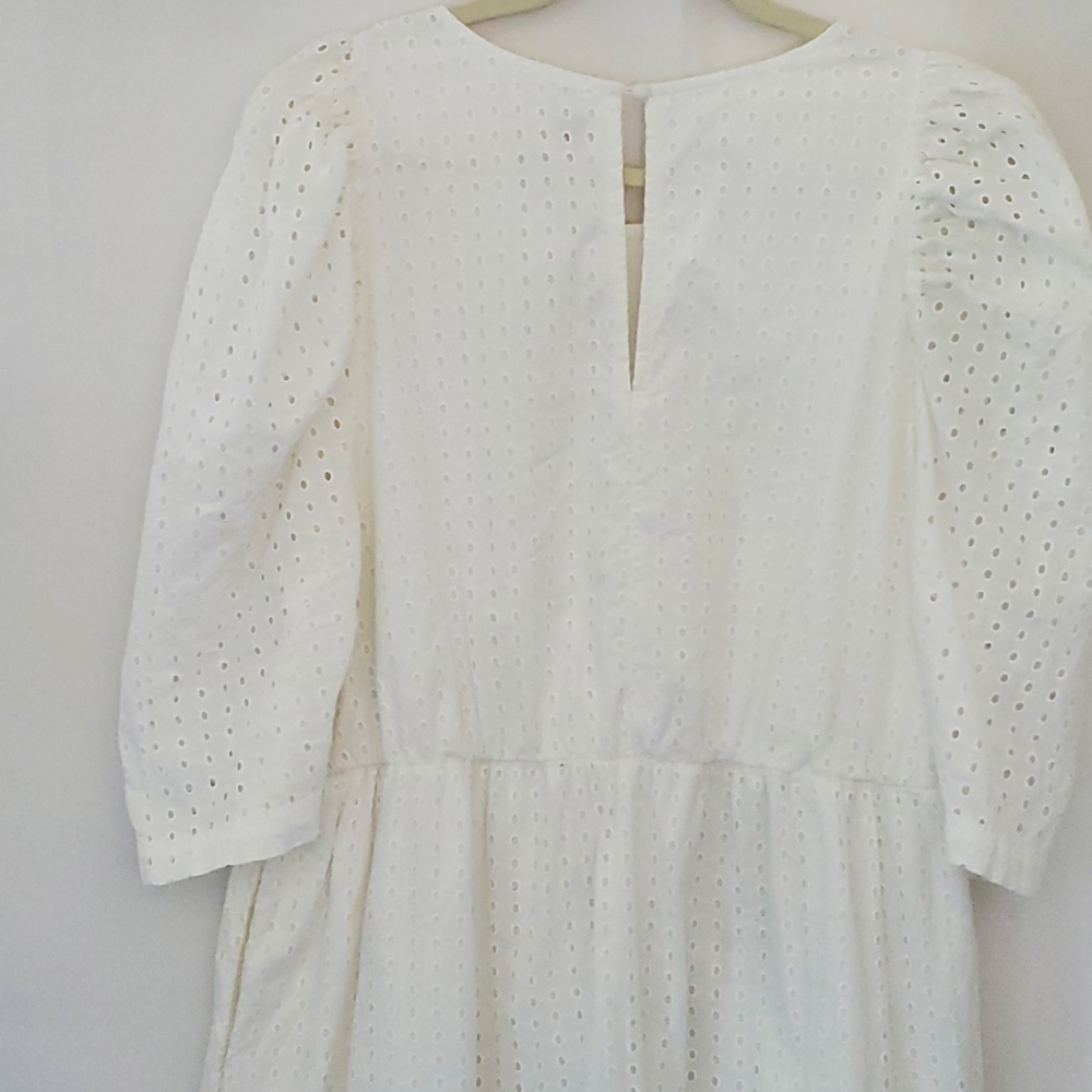 A New Day White Eyelet Puff Sleeve Midi Dress Cotton Ruffles Tiered Size XXL - Picture 5 of 15